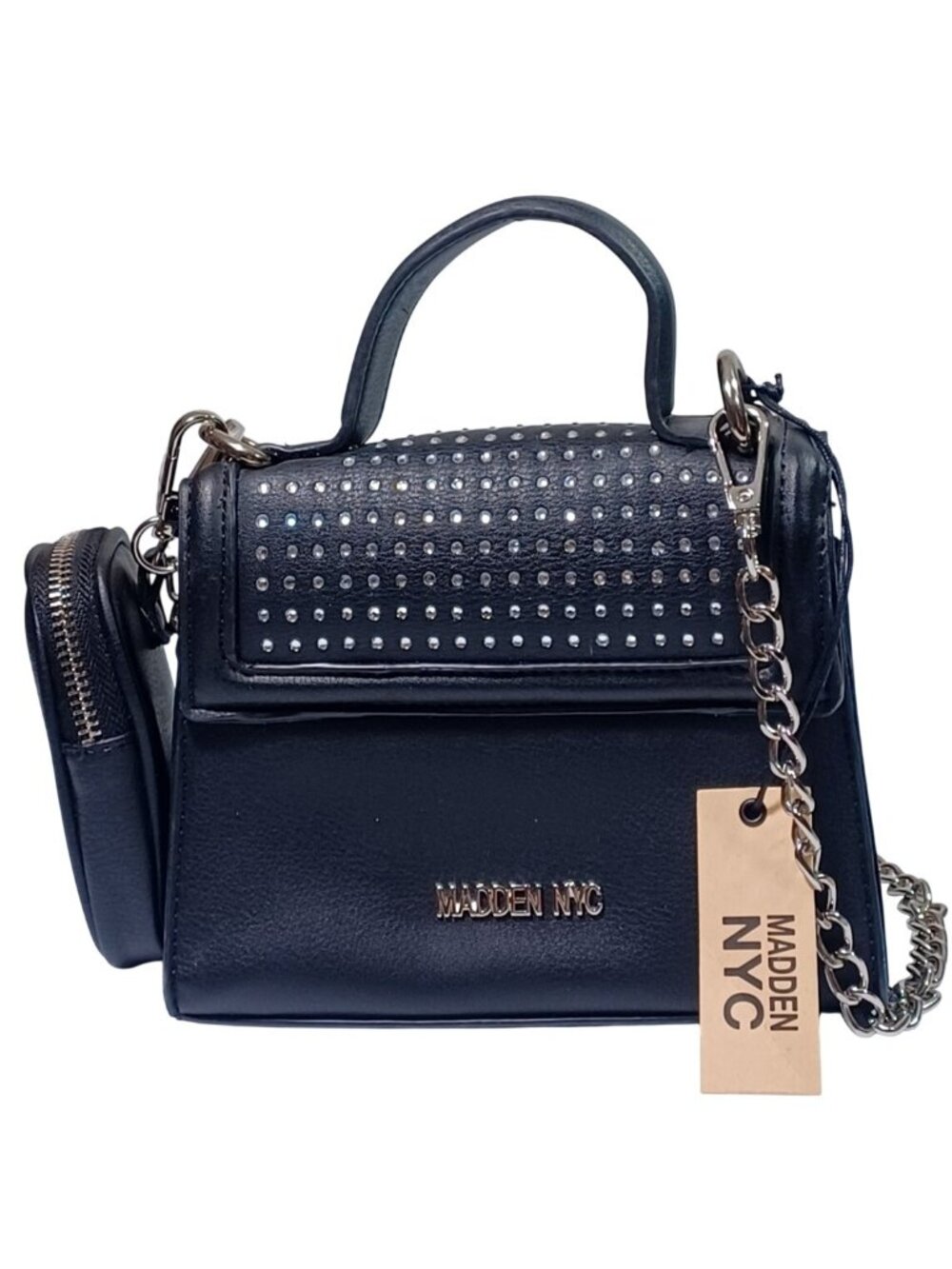 NWT Madden Crystal Studded Micro Mini Crossbody Bag Chain Handbag Black Goth